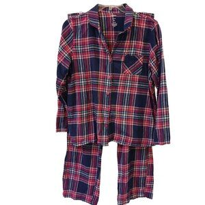 Sonoma Womens XL Plaid Flannel Pajama Set Pink Purple Blue LS 100% Cotton #I-1